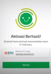 8. Aktivasi G Cash Berhasil