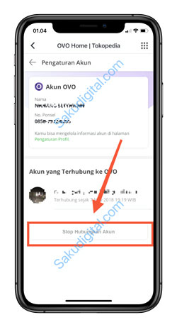 5 Klik Stop Hubungkan Akun