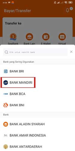 Masukkan Bank Tujuan