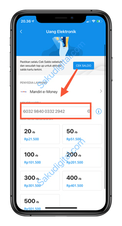 4 Masukkan Nomor Mandiri E Money