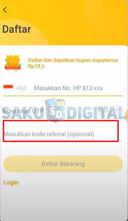 5 Masukkan Kode Referral 8F62M2