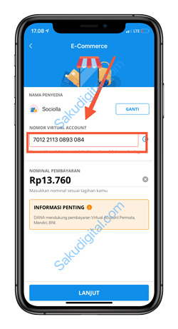 13 Masukkan Nomor VA Bank Permata