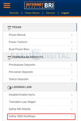 cara daftar SMS notifikasi BRI online