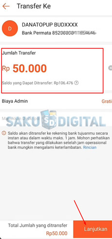 6. Masukkan Nominal Saldo Akan Dikirim